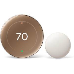 Google Nest Learning Thermostat (4th Gen, 2024) with Nest Temperature Sensor - Energy Saving Smart Thermostat - Compatible with Alexa, Apple HomeKit and Google Home App - Polished Gold