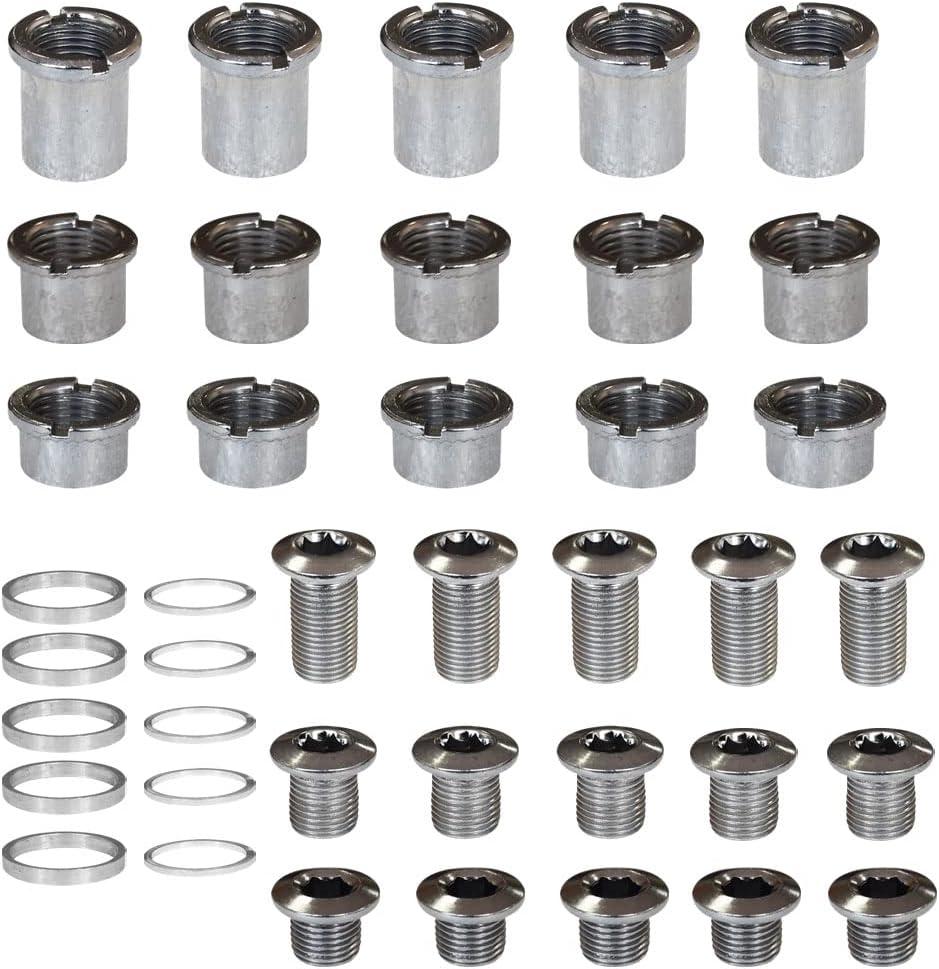 5 pcs for Each Single/Double/Triple Chainring Bolts Screws Disc Crankset Nuts Chainwheel + 10 pcs Washers Fit for Road Bike Mountain Bike MTB (25 pcs)