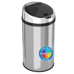 iTouchless 8 Gallon Touchless Sensor Kitchen Trash Can with Odor Control System, Stainless Steel, Round Garbage Bin for Home or Office (Silver 8 Gal Sensor)