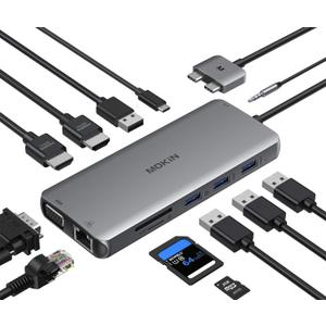 MacBook Pro Docking Station Dual Monitor HDMI Adapter,12 in 1 USB C Adapters for MacBook Pro Air Mac HDMI Dock Dongle Dual USB C to DualHDMI VGA Ethernet AUX 4USB SD/TF100W PD