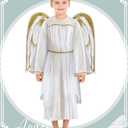 DERAYEE Angel Costume for Kids, Heavenly White Angelic Gown with Wings Headband for Girls Christmas Cosplay Party M