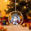 ZOFGUO Blue Chinoiserie Christmas Santa Ornament, Grandmillennial Santa Gift Box Clear Christmas Ornaments Decorations, Vintage Xmas Decorative Hanging Glass Ornament for Xmas Tree Car Holiday Decor