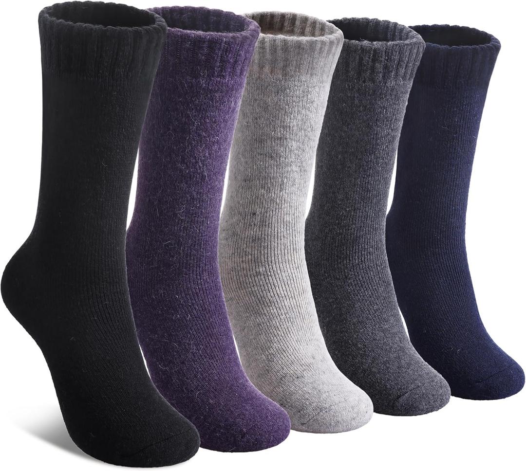 LINEMIN Wool Socks for Women Winter Warm Hiking Thick Warm Cozy Boot Crew Gift Socks 5 Pairs (Purple/Blue/Black/Dark Gray/Light Gray)