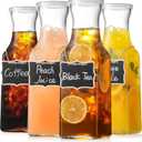 Set of 4 Square Glass Carafe with Lid, 1 Liter Clear Glass Pitcher, Beverage Server ware Carafe for Mimosa Bar, Brunch, Cold Water, Juice, Milk, Iced Tea, Lemonade