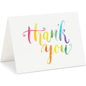 Sustainable Greetings 120 Pack Thank You Cards with Envelopes - 5 x 4-Inch Multicolor Watercolor Rainbow Font - Blank Inside - Bulk Thank You Notes Set for Weddings & Baby Showers