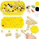 Hiawbon Bee Sensory Bin Fillers, Bee Hive Montessori Toys for Toddlers, Counting Sorting Toys for Kids, Pom Poms Sunflowers Honeycomb Fine Motor Toys for Early Learning