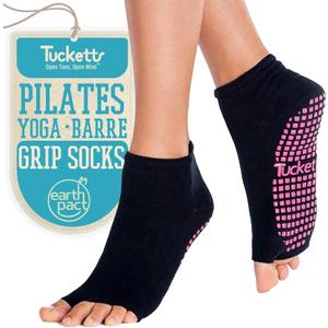 Tucketts Anklet Toeless Pilates Socks with Grips for Women, Non-Slip Ankle Toeless Yoga Socks with Grips for Barre, Size Large-X-Large, Classic Black