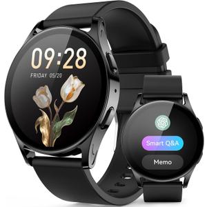 AI Smart Watch wtih GPT, 41mm 1.32" AMOLED, Answer/Make Calls, Activity Fitness Tracker for Android iPhone with AOD,150+ Sports, Calorie & Step Counter, Sleep Monitor, Women Men, 2 bands (Black)
