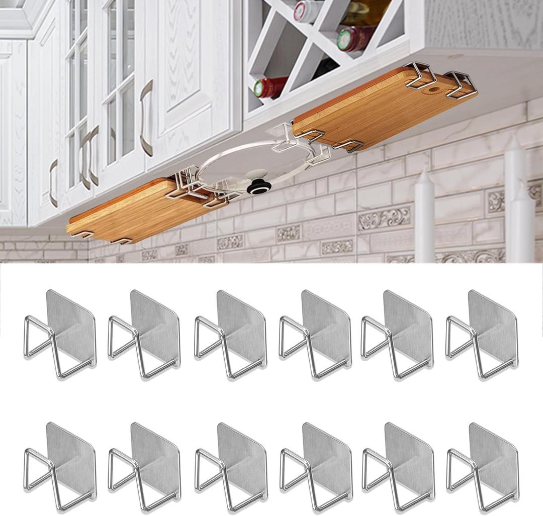 Under Cabinet Cutting Board Holder - 12 Pcs Pot Lid Organizer for Cabinet Cutting Board Holder Rack Storage Stainless Steel Under Shelf Counter Chopping Board Holder