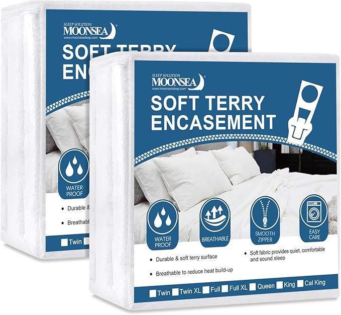 Zippered Mattress Protector 2 Pack with Ultra Soft Terry Surface, 6-Side Waterproof Mattress Encasement, Durable Zipper, Noiseless, for Standard Queen Size Mattress 60'' X 80''(10-14 in.H)