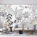 -Hand-Painted Flower Plant Fabric Wallpaper Simple Art Living Room 100" x 65" (Not Peel and Stick)