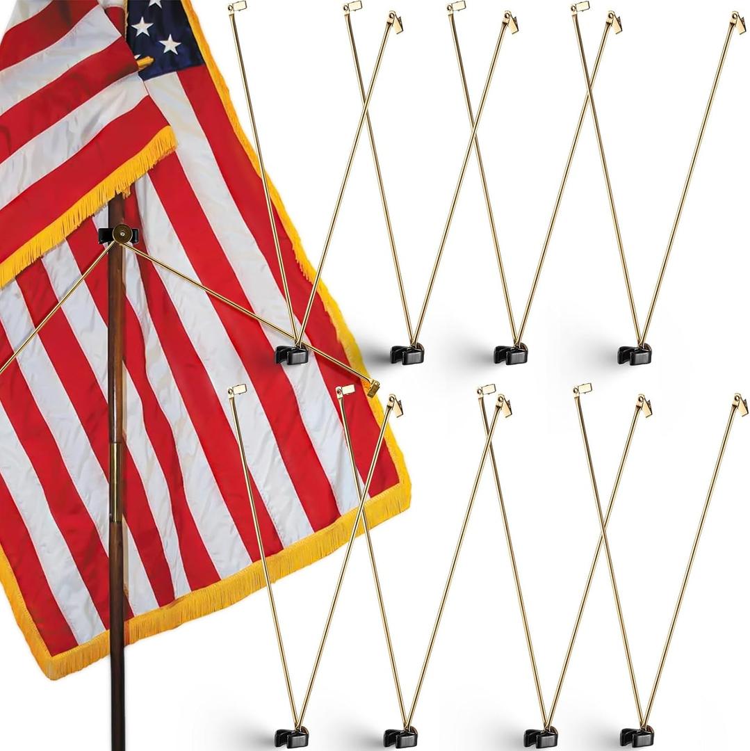 Gisafai 8 Pcs Flag Spreaders for Indoor Flag Pole Display Gold Flags Stand Banner Holder for Memorial Day Juneteenth 250th Anniversary Independence Day, 19.69 Inches in Total Length