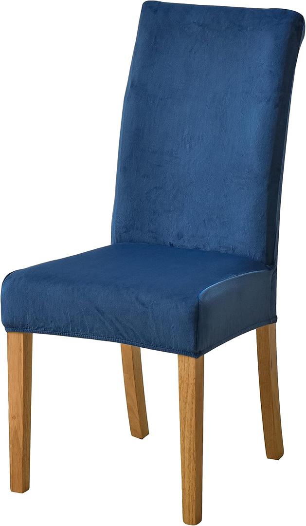 Velvet Chair Slipcovers for Dining Room Stretchy Super Soft Parson Chair Seat Covers Chair Protectors for Party Pet Protection (Set of 6, New Navy)