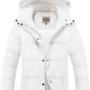 WULFUL Women's Winter Coats Lightweight Warm Thicken Puffer Jacket Waterproof Quilted Winter Jackets with Removable Hood (Large, White)