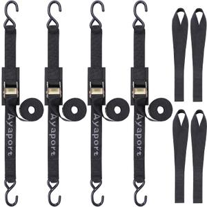 Ayaport Cam Buckle Tie Down Straps 8 feet 3000lbs Break Strength Securing Straps with S Hooks for Motorcycle, Kayak, Car, Truck, Dirt Bike (1.5"x8' black)