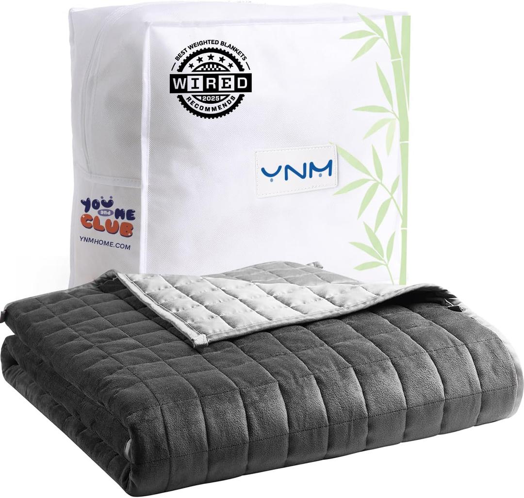 YnM Cooling Weighted Blanket for Adults, Cooling & Cozy Velvet Dual-Sided, 25lbs Heavy Bed Throw for Couple, Four Seasons Use (88x104 Inches, Queen or King Bed, Dark/Light Gre)