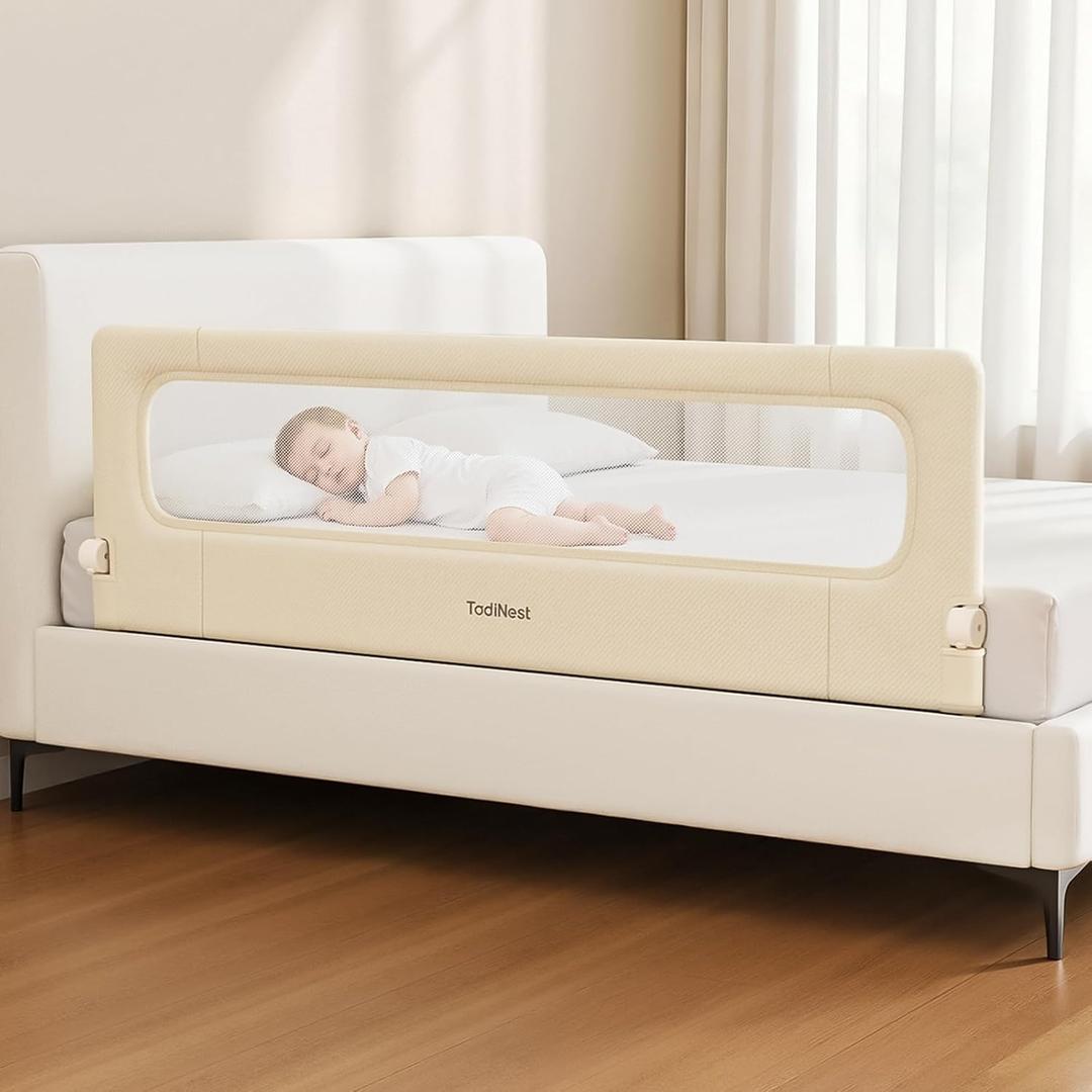 TodiNest Folding Bed Rail for Toddlers, Baby Bed Rail Guard with Reinforced Anchor Safety System, Toddler Bed Rails for King Size Beds, Twin, Full, Queen (Khaki, 71" L x 21.6" H)