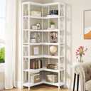 Tribesigns Corner Shelf, 7-Tier Industrial Corner Bookshelf, Wood and Metal Corner Etagere Bookcase, Freestanding Display Shelf for Living Room, Kitchen, Home Office, White, 23.6in x 23.6 7in x 8.74in