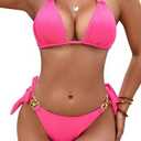 BMJL Women's Sexy Bikini Sets Halter String White Thong Swimsuits Triangle High Cut Cheeky Bathing Suits M