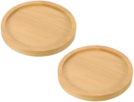 PATIKIL Bamboo Wood Saucer, 2 Pack 3.5 Inch Round Wooden Plant Drainage Tray Bonsai Plants Saucer Succulent Pot for Home Balcony