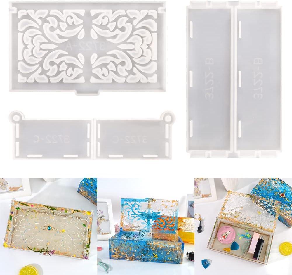 Domino Box Resin Molds, Large Rectangle Carved Container Epoxy Resin Silicone Mold with Lid Set for Casting, Storage Gift Trinket Makeup Holder Resin Molds for Jewelry Napkin Candy Crafts