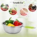 Stainless Steel Perforated Colander Strainer with Long Green Handle Sieve Sifters Use for Kitchen Food Pasta Noodles Spaghetti Vegetables Silver - 7.9inch