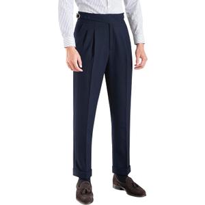 Men's Classic Gurkha Naples Italian Style Dress Pants No Need to tie a Belt (33W x 31L, Blue)