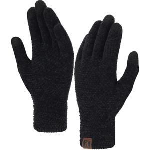 FZ FANTASTIC ZONE Womens Winter Touchscreen Gloves for Cold Weather, Chenille Warm Knit Gloves (Black)