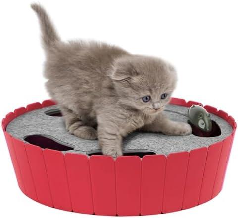 Pawaboo Interactive Cat Toy with Running Mouse, Electronic Motion Cat Toy Automatic Teaser for Indoor Cats, Pop and Play Hide Seek Cats Toys Hunting Mouse for Pet Kitten Play Fun Exercise, Red
