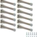 Amazon Basics Spring Door Stopper with Rubber Bumper Tips, Brushed Nickel, 12-Pack