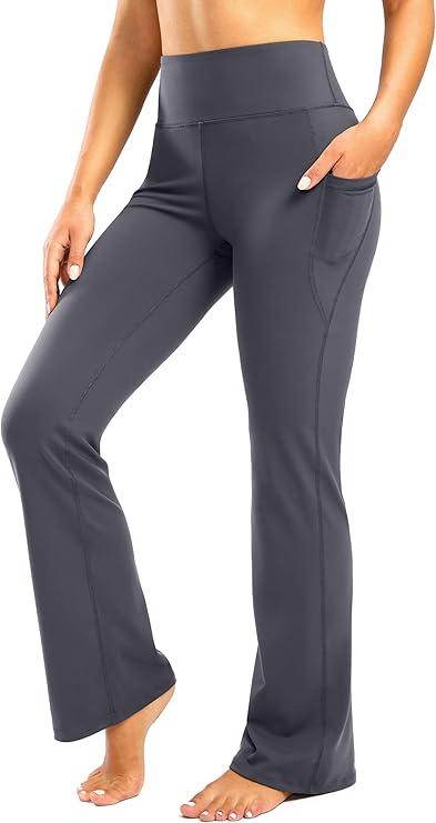 30" Inseam Women's Bootcut Yoga Pants Long Bootleg High-Waisted Flare Pants with Pockets (Grey)