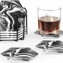 ARILEO Coasters for Drinks, Black Marble Ceramic Hexagon Coaster Set with Metal Holder, Set of 8 Absorbent Cup Place Mats for Home Decor