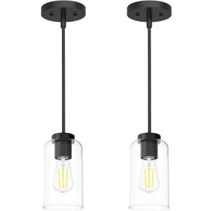 Zevluck 2-Pack Pendant Light, Matte Black Pendant Lighting with 5 Adjustable Tubes, Hanging Light Fixtures with Clear Glass Shade, Tiltable Pendant Lighting for Kitchen Island, Dining Room