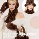 Gifts Sets for Women-5 Piece, Faux Fur Bucket Hat and Glove Set, Valentines Gifts for Her Wife Sister Girlfriends (Leopard Print Deep)