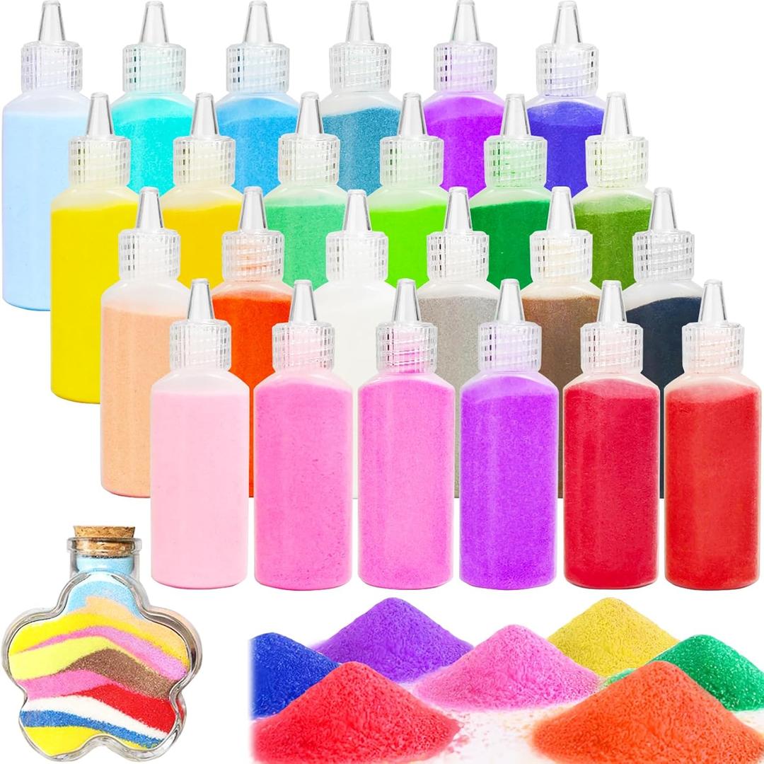 Panxxsen 24PCS Colored Art Sand Kit, 1.25oz Bottles DIY Craft Set for Adults, Scenic Terrarium Sand for Art Projects, Home Dcor, Wedding Decorations, and Relaxing Creative Activities