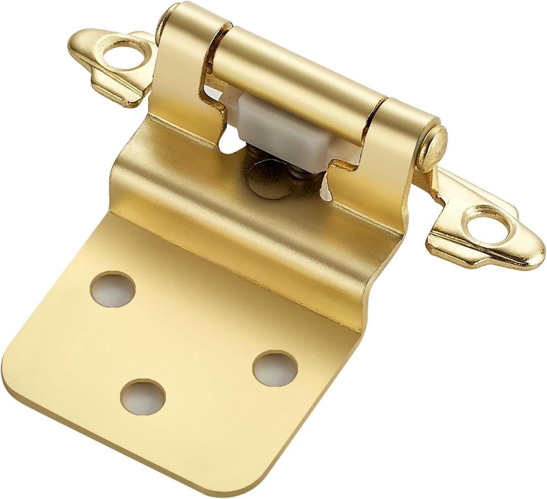 Home Expert 4 Pack (2 Pairs) 3/8 Inch Inset Cabinet Hinges, Self-Closing Face Mount Hinges with Door Bumpers, Satin Brass Gold for Kitchen Cabinets, Bathroom Vanities, Furniture Doors