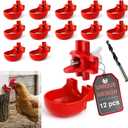 Heavy Duty 12-Pack with Cups Chicken Water Nipples Automatic Chicken Waterer Nipple Horizontal Leak Proof Stable for Poultry Coop Quail Chicks Turkeys Peacocks and Fits 5-Gallon Bucket, PVC Pipes