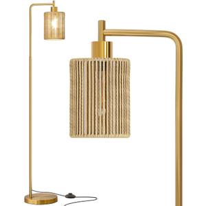 Oneach 66" Gold Floor Lamp for Living Room, Boho Floor Lamp with LED Bulb, Foot Switch, Rattan Shade, Industrial Tall Farmhouse Standing Lamp for Bedroom, Dining Room, Study Room, Office