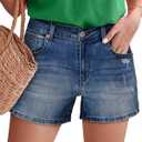 KISSMODA Denim Shorts Women Trendy Button Summer Cut Off Short Womens Jean Shorts High Waisted Denim Hot Ripped Shorts, (XXL, Navy Blue)