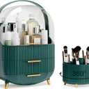 Makeup Organizers and Storage Make up Organizer for Vanity Cosmetics Skincare With Lid and Drawers Display Cases for Countertop Bathroom Women Teenager Girl Gifts(Dark Green+Brush Holder)