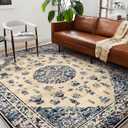 Washable Area Rug 10'x14' Boho Design Non-Shedding Easy Care Ideal for High Traffic Areas in Living Room Bedroom Office Coffee Table Kitchen Large Carpet (Ethnic Blue)