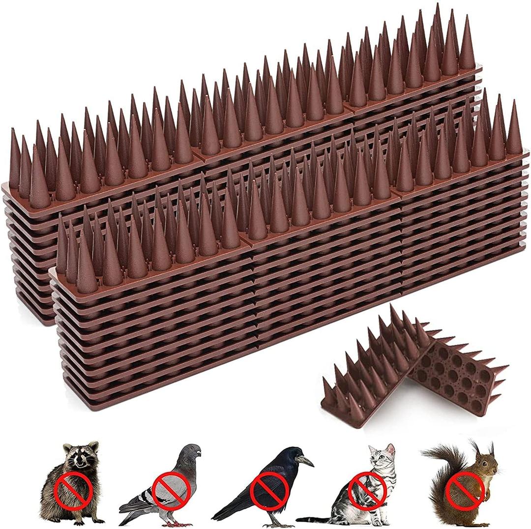 Bird Spikes, 40 Pack Pigeon Deterrent for Small Birds Raccoon Cats Defender for Outside to Keep Squirrel Away, Plastic Fence Spike for Railing and Roof-Brown