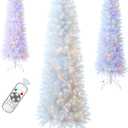 6FT Pre-lit Pencil White Christmas Tree Spruce with Remote Control, 250 Warm White Multi-Color Lights, Artificial Hinged/Slim/Skinny/Feel Real/Realistic for Home, Holiday Decoration 6 Feet