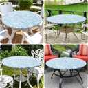misaya Round Fitted Tablecloth with Elastic Edge, 100% Waterproof Oil Proof Plastic Table Cover, Vinyl Flannel Backed Tablecloth Fits 36"-44" Round Tables for Dinner, Outdoor, Picnic, Blue Leaves