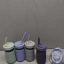 Elk and Friends Kids + Toddler Glass Cups | The Original 12oz Glass Mason Jar with Sleeves + Lids | Silicone Straws + Stopper | Smoothie Cup | Food Storage | Spill Resistant | Dishwasher Safe | 4 Pack (Sage/Navy/MistyBlue/Gray)