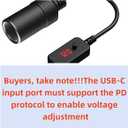 Cigarette Lighter Socket Adapter USB C Male to 12V 12W Max, Car Cigarette Lighter Socket Female Converter Cable, Adjustable 5V 9V 12V for Dash, 1 Pack