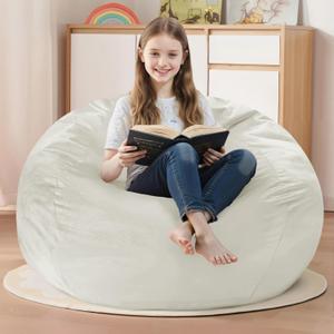 Homguava 2FT Bean Bag Chair: 2' Bean Bags with Memory Foam Filled,Comfy Beanbag Chairs Round Bean Bag Sofa with Dutch Velvet Cover-Beige