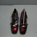 NEWBELLA Women's Retro Mary Janes - Patent Leather Chunky Heel Pumps with Cross Strap & Square Toe, Comfortable French Style Dress Shoes for Work & Daily Wear, Burgundy 8.5