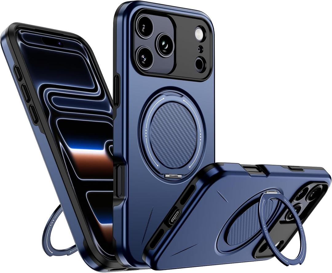for iPhone 17 Pro Case Magnetic, Military Grade Shockproof Phone Case Cover with 360 Rotatable Metal Ring Stand Kickstand [Compatible with MagSafe] for iPhone 17 Pro, Blue