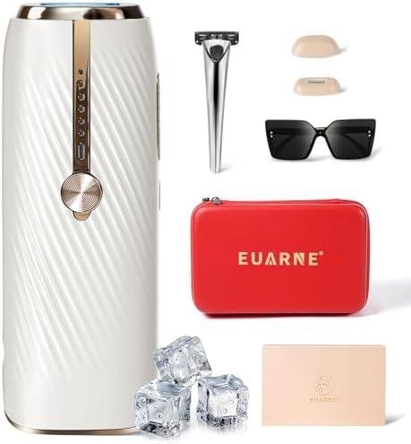 Laser Hair Removal with Ice Cooling, IPL Hair Removal Device Painless, EUARNE Home Use Facial Hair Removal for Women, Dual Lights, Effective in 2 Weeks, Body & Face Epilator, Storage Bag for Travel.